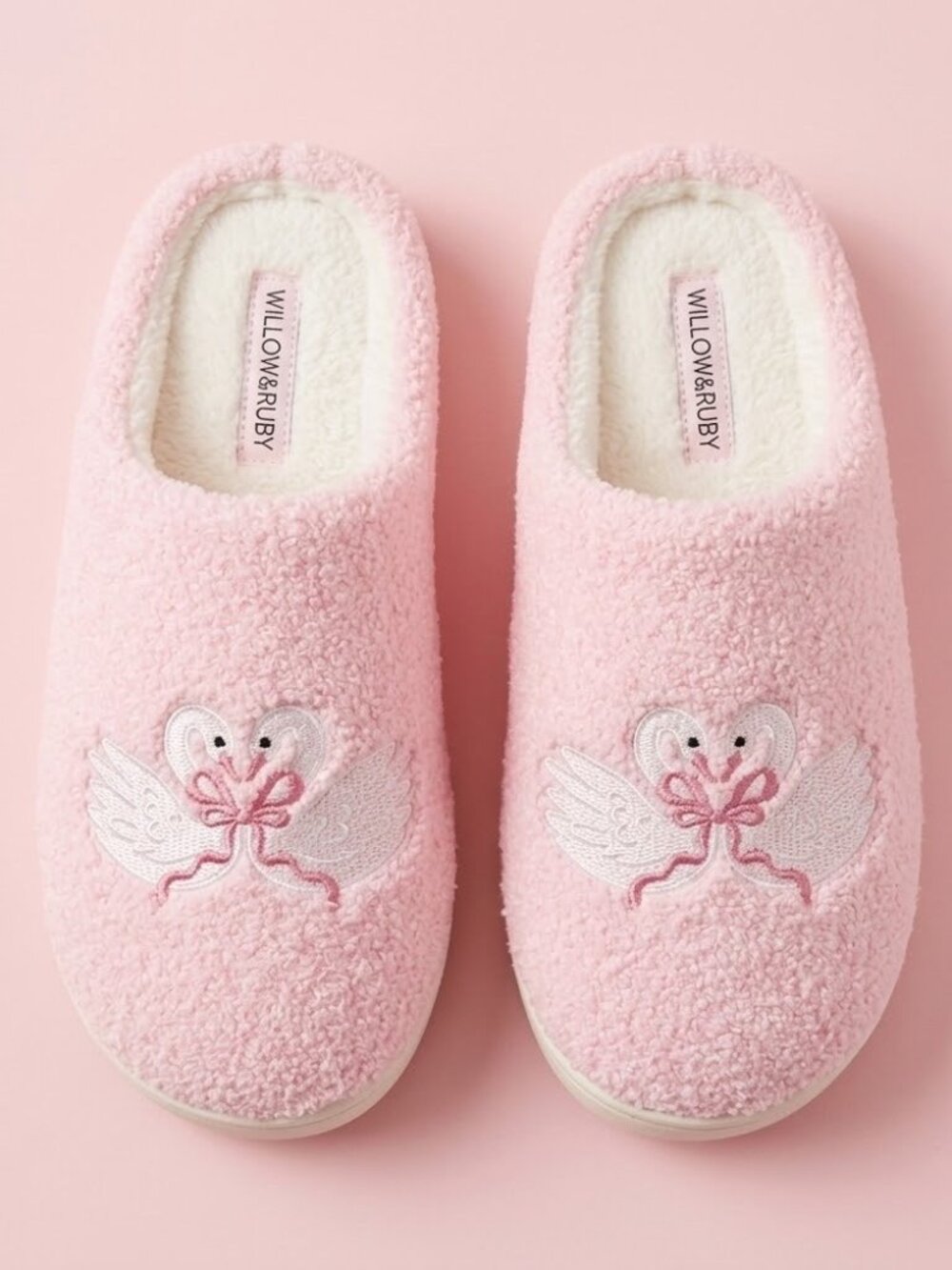 NWT Pink Bow Coquette Swan Slippers